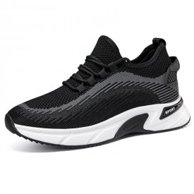 Best Height Increasing Cool Sneakers Lightweight Black Flyknit Workout Shoes Add 2.8inch / 7cm