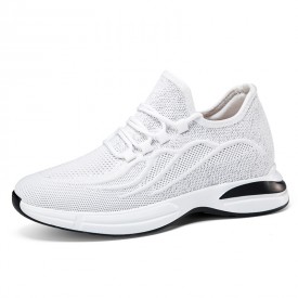 Unbeatable Elevator Mesh Knit Sneakers White Lightweight Running Shoes Gain Height 2.8inch / 7cm