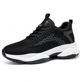 Excellent Elevator Chunky Trainers Lightweight Black Mesh Running Shoes Add Height 2.8inch / 7cm