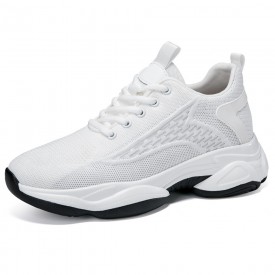 Excellent Elevator Chunky Trainers Lightweight White Mesh Running Shoes Gain Taller 2.8inch / 7cm