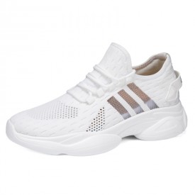 Height Increasing Chunky Sole Sneakers White Slip On Mesh Walking Shoes Make You Taller 3 inch / 7.5cm