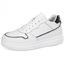 Crazy Elevator Skateboarding Shoes White Breathable Leather Hidden Taller Sneaker Gain 3inch / 7.5cm