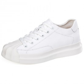 Lightweight Shell Toe Elevator Shoes White Low Top Chunky Skate Shoes Add Taller 2.4inch / 6cm