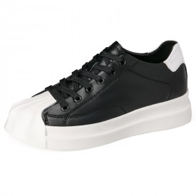 Lightweight Shell Toe Elevator Shoes Black Low Top Chunky Skate Shoes Gain Taller 2.4inch / 6cm