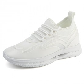 Funky Elevator Workout Sneakers White Slip On Height Increasing Walking Shoes Gain 3inch / 7.5cm 