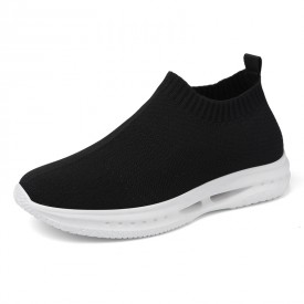 Lightweight Elevator Sock Sneakers Black Flying Slip On Lifestyle Shoes Increase Taller 2.8inch / 7cm