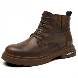 Stylish Height Increasing Tooling Boots Brown Brush Off Leather Martin Boots Gain Taller 2.8inch / 7cm