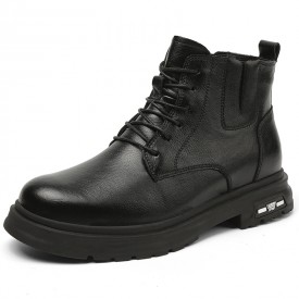 Stylish Height Increasing Tooling Boots Black Brush Off Leather Martin Boots Add Taller 2.8inch / 7cm