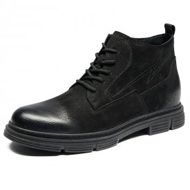 Durable Elevator Chukka Boots Black Nubuck Side Zip Vintage Tooling Boots Increase 2.6inch / 6.5cm