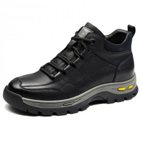 Best Elevator High Top Hiking Shoes Black Cowhide Outdoor Work Shoes Add Height 2.6inch / 6.5cm