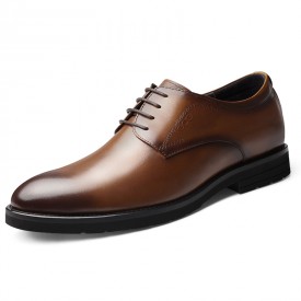 Best Taller Groom Wedding Shoes Brown Cowhide Formal Dress Shoes Increase Height 2.4inch / 6cm