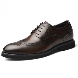 Ultralight Height Elevator Brogue Tuxedo Shoes Brown Business Taller Men Derbies Increase 2.4inch / 6cm