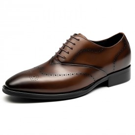 Luxurious Elevator Party Shoes Brown Lightweight Height Increasing Brogue Oxfords Add Taller 2.8inch / 7cm