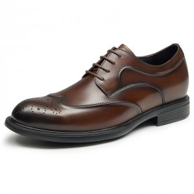 Superior Hidden Lift Brogue Shoes Brown Wing Tip Formal Business Derbies Get Taller 2.6inch / 6.5cm