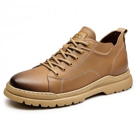 Lifestyle Height Increasing Casual Shoes Brown Elevator Side Zip Work Shoes Add Taller 2.4inch / 6cm