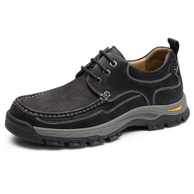 Comfort Elevator Trekking Shoes Black Cowhide Leather Steady Outdoor Walking Shoes 2.4inch / 6cm