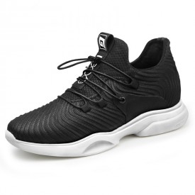 Clearance Lightweight Elevator Sneakers Black Mesh Street Running Shoes Increase 2.6inch / 6.5cm