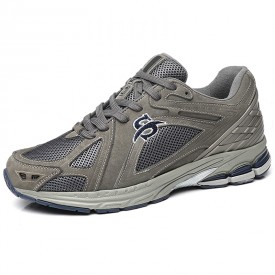 Retro Height Increasing Matrix Shoes Gray Suede Leather Mixed Mesh Walking Shoes Gain 3inch / 7.5cm