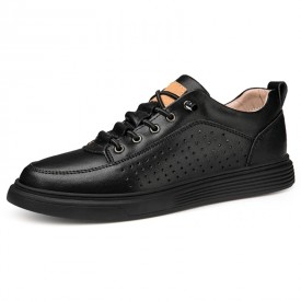 Perforated Hidden Lift Skate Shoes Black Breathable Elevator Low Top Trainers Add Taller 2inch / 5cm