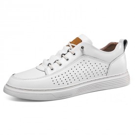 Perforated Hidden Lift Skate Shoes White Breathable Elevator Low Top Trainers Boost 2inch / 5cm