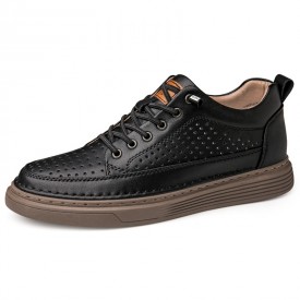 Black Hollow Out Elevator Sneakers Classic Low top Hidden Lift Skate Shoes Increase 2.2inch / 5.5cm