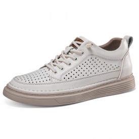 Beige Hollow Out Elevator Sneakers Classic Low top Hidden Lift Skate Shoes Add Tall 2.2inch / 5.5cm