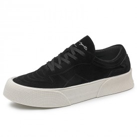 Black Suede Skate Shoes Low Top Height Increasing Hard Toe Platform Sneakers Add 2inch / 5cm