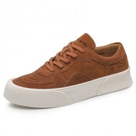 Brown Suede Skate Shoes Low Top Height Elevator Hard Toe Platform Sneakers Boost 2inch / 5cm