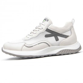 Relaxed Elevator Textile Trainers White Lightweight Hollow Out Heighten Racer Shoes Gain 2.4inch / 6cm