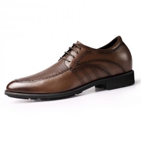 Height Elevator Perforated Business Formal Shoes Korean Brown Hollow Out Dress Shoes Add Height 2.4inch / 6cm