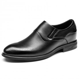 Stylish Elevator Formal Sandals Black Calfskin Perforated Business Loafers Add Height 2.6inch / 6.5cm