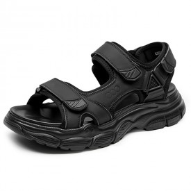 Classic Elevator All Terrain Sandals Black Water-Resistant Platform Slippers Add Taller 1.6inch / 4cm