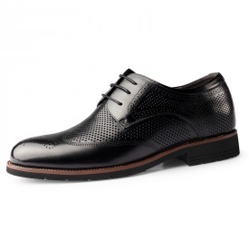 Height Increasing Hollow Out Brogue Dress Shoes Black Wing Tip Summer Formal Derbies Add Taller 2.4inch / 6cm