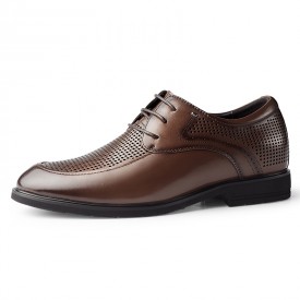 Brown Hidden Height Hollow Out Leather Oxfords Breathable Elevator Business Formal Shoes Gain Tall 2.4inch / 6cm