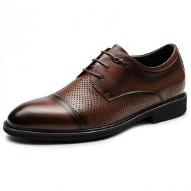 Refined Elevator Cap Toe Perforated Derbies Brown Cowhide Summer Taller Formal Shoes 2.6inch / 6.5cm