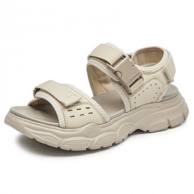 Stylish Elevator Buckled Sandals Apricot Lightweight Thick Sole Beach Shoes Add Height 1.6inch / 4cm