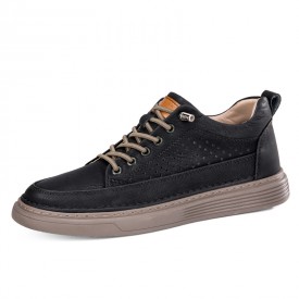 Retro Black Elevator Perforated Sneakers European Hidden Lift Casual Skate Shoes Gain 2.4inch / 6cm