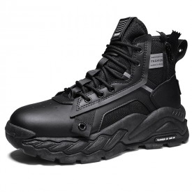 Rugged Style Elevator Chunky Sneakers Black Side ZIpper High Top Dad Shoes Add Taller 3inch / 7.5cm