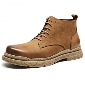 Classic Height Increasing Chukka Boots Brown Winter Warm Tooling Boots Add Taller 2.6inch / 6.5cm