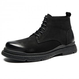 Retro Winter Work Boots Black Taller Men Ankle Boots Warm Cotton Boots Increase 2.4inch / 6cm 