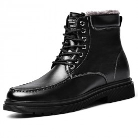 Trendy Warm Elevator Dress Boots Side Zip Motorcycle Combat Boot Increase Taller 2.8inch / 7cm