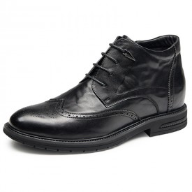 Exalted Elevator Brogue Boots Black Side Zip Hidden Lift Warm High Top Formal Shoes 2 6inch / 6.5cm