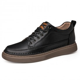 Black Calfskin Height Increasing Sneakers Classic Low top Skate Shoes Add Taller 2.2inch / 5.5cm