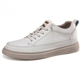 Beige Calfskin Height Increasing Sneakers Classic Low top Skate Shoes Gain Taller 2.2inch / 5.5cm