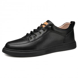 Flexible Hidden Lift Skate Shoes Black Soft Leather Elevator Low Top Trainers Gain Taller 2inch / 5cm