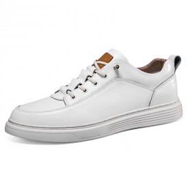 Flexible Hidden Lift Skate Shoes White Soft Leather Elevator Low Top Trainers Increase 2inch / 5cm