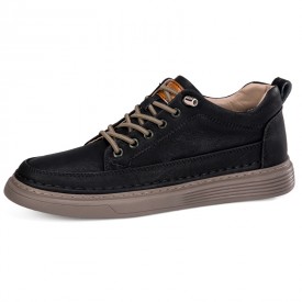 Fashion Elevator Skate Shoes Black Cowhide Height Increasing Casual Shoes Add Taller 2.4inch / 6cm