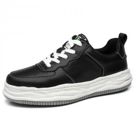 2022 Height Increasing Platform Sneakers Black Leather Breathable Skate Shoes Add 2.4inch / 6cm