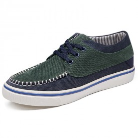 Green Comfortable Elevator Canvas Boat Shoes Height Increasing Trainers Add Taller 2.2inch / 5.5cm