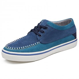 Blue Comfortable Canvas Elevator Boat Shoes Hidden Height Trainers Gain 2.2inch / 5.5cm 